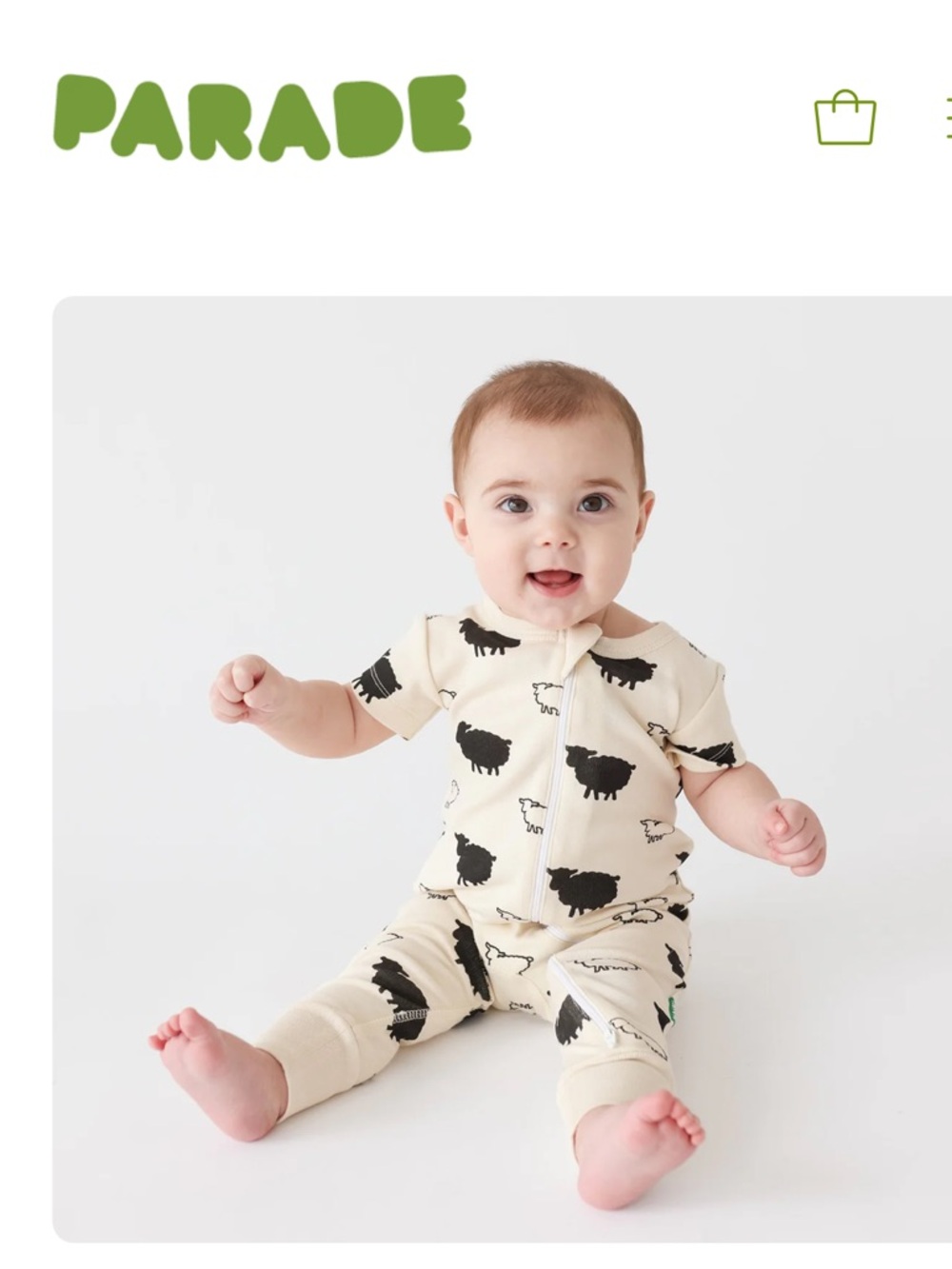 Parade Organic Cream Sheep Two Way Zip One-Piece Romper for Babies 0-3 Months